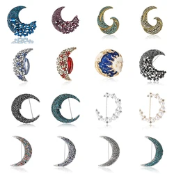 Shining Rhinestone Moon Brooches for Women Unisex Glamour Pins Multi-color Available Office Party Accessories Gifts