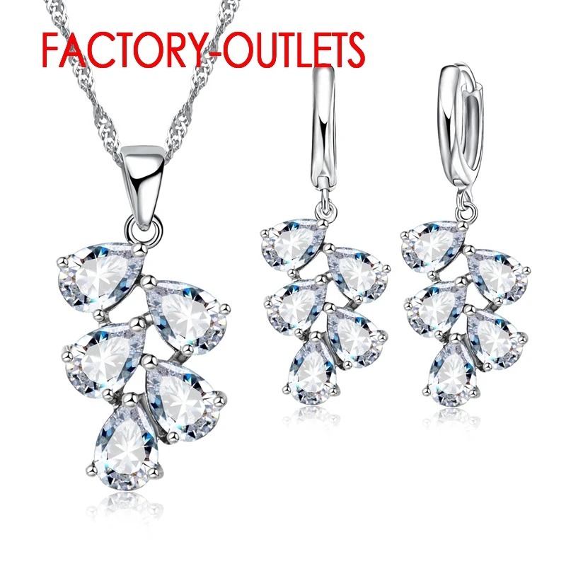 925 Silver Needle Bridal Jewelry Sets Austrian Crystal Plant Shape Necklaces Hoop Earrings Women Girls Party Anniversary