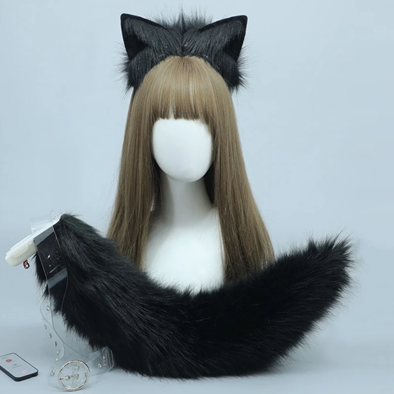 Electric Faux Furs Foxes Costume Headband Artificial Animal Tail Children Adult Halloween Party Cosplay Dress Up Tail Hairband