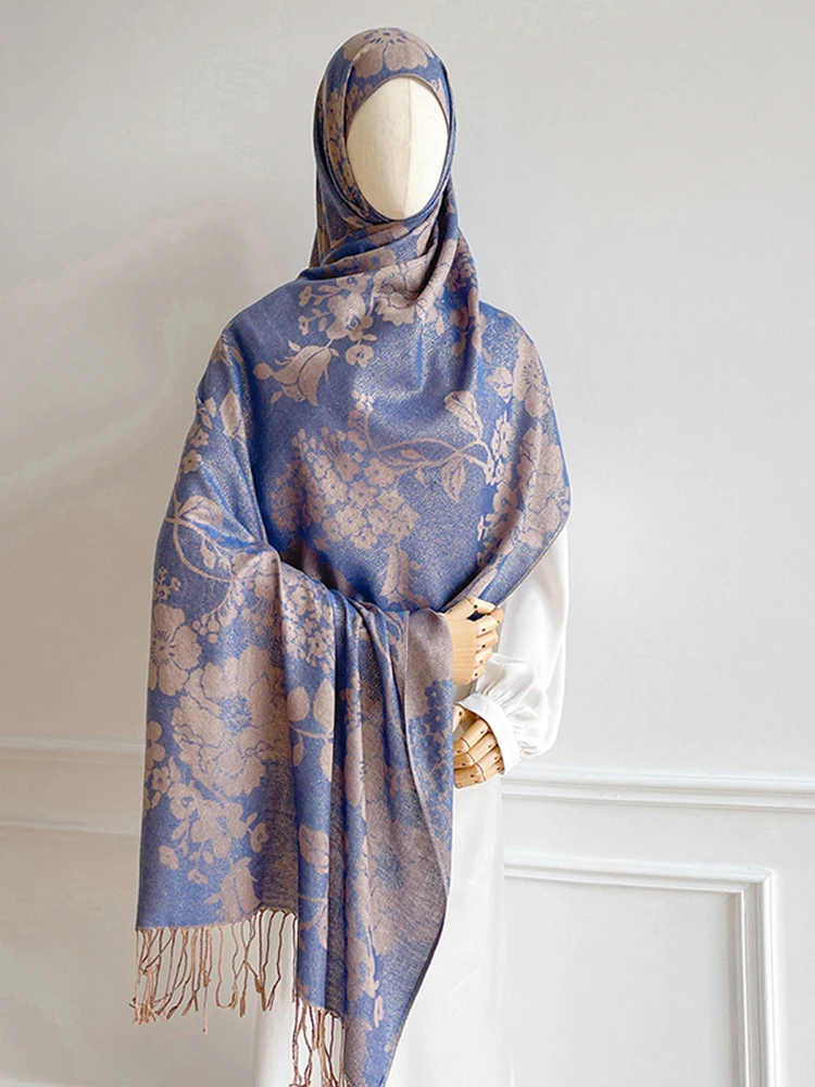 

New Ethnic Autumn Pashmina Hijab Shawl Muslim Women Warm Winter Scarves Luxury Jacquard Female Floral Hijab Stoles Headscarf