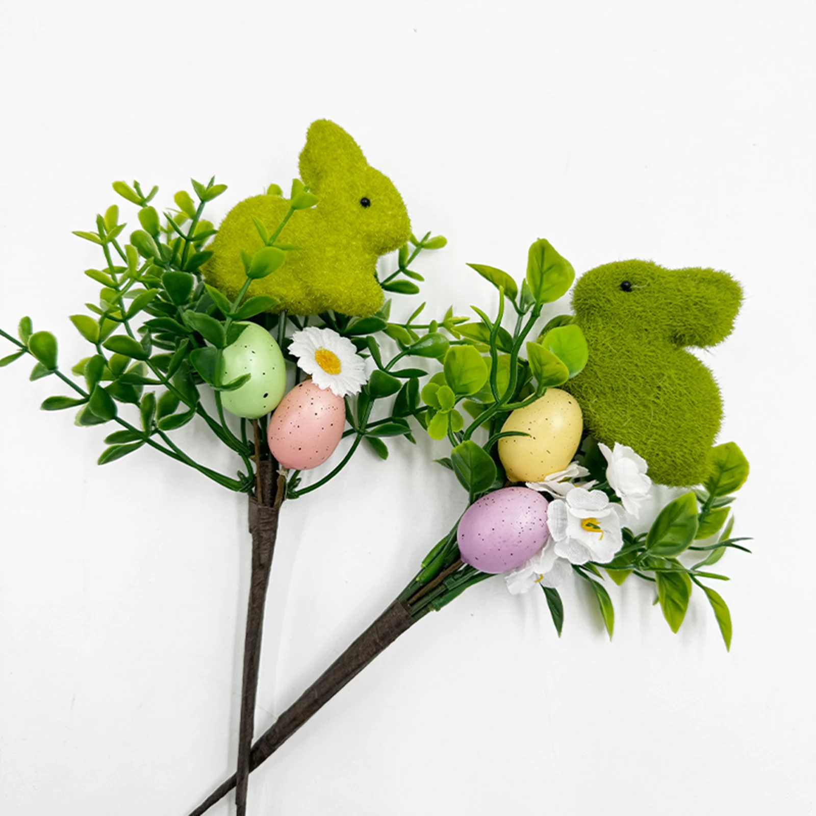 Spring Floral Picks Festival Creative Green DIY Table Decor Easter Simulated Branches with Colorful Eggs and Artificial Leaves