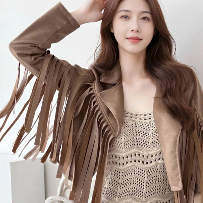 

Autumn and winter temperament short tassel long-sleeved cardigan, simple and fashionable commuter ladies jacket