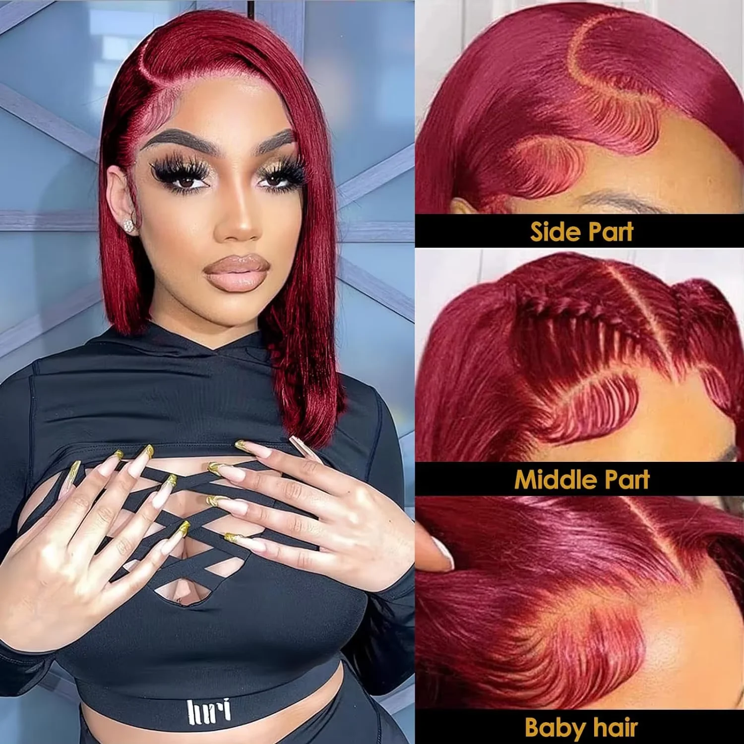 99J Burgundy Straight Bob Wigs Human Hair Pre Plucked 5x5 Lace Frontal Wig 99J Colored Short Straight Wigs With Natural Hairline