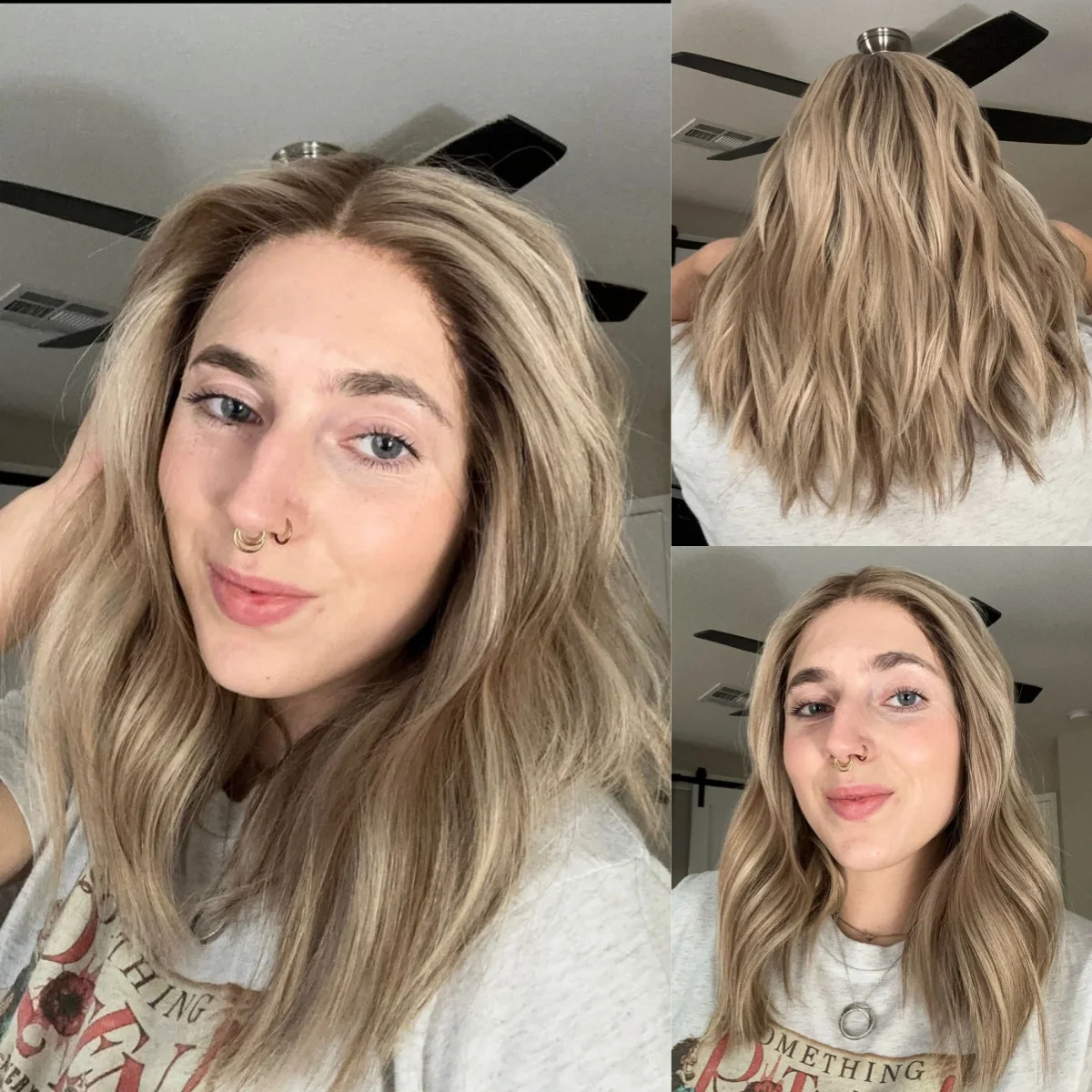 

Бесклеевые парики Синтетические волосы Ombre Highlight Пепельно-русый парик фронта шнурка с темными корнями Волна воды Термостойкое волокно Лидер продаж