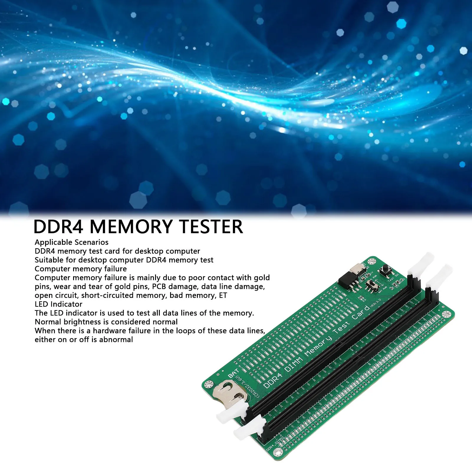 

DDR4 Memory Tester DDR4 Memory Tester Desktop Computer DDR4 Test Card Slot Diagnostic Analyzer Test Card for Desktop Computer