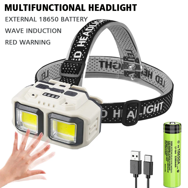 Potężna latarka czołowa LED Latarka USB Akumulatorowa latarka czołowa Wodoodporna latarka czołowa Camping Fishing Mining Light Latarka