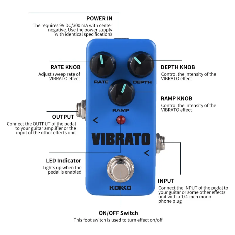 KOKKO FVB2 VIBRATO/FCH2 CHORUS Electric Guitar Effect Pedal Portable Guitar Effector Vibrato Mini Single Electric Guitar Effect