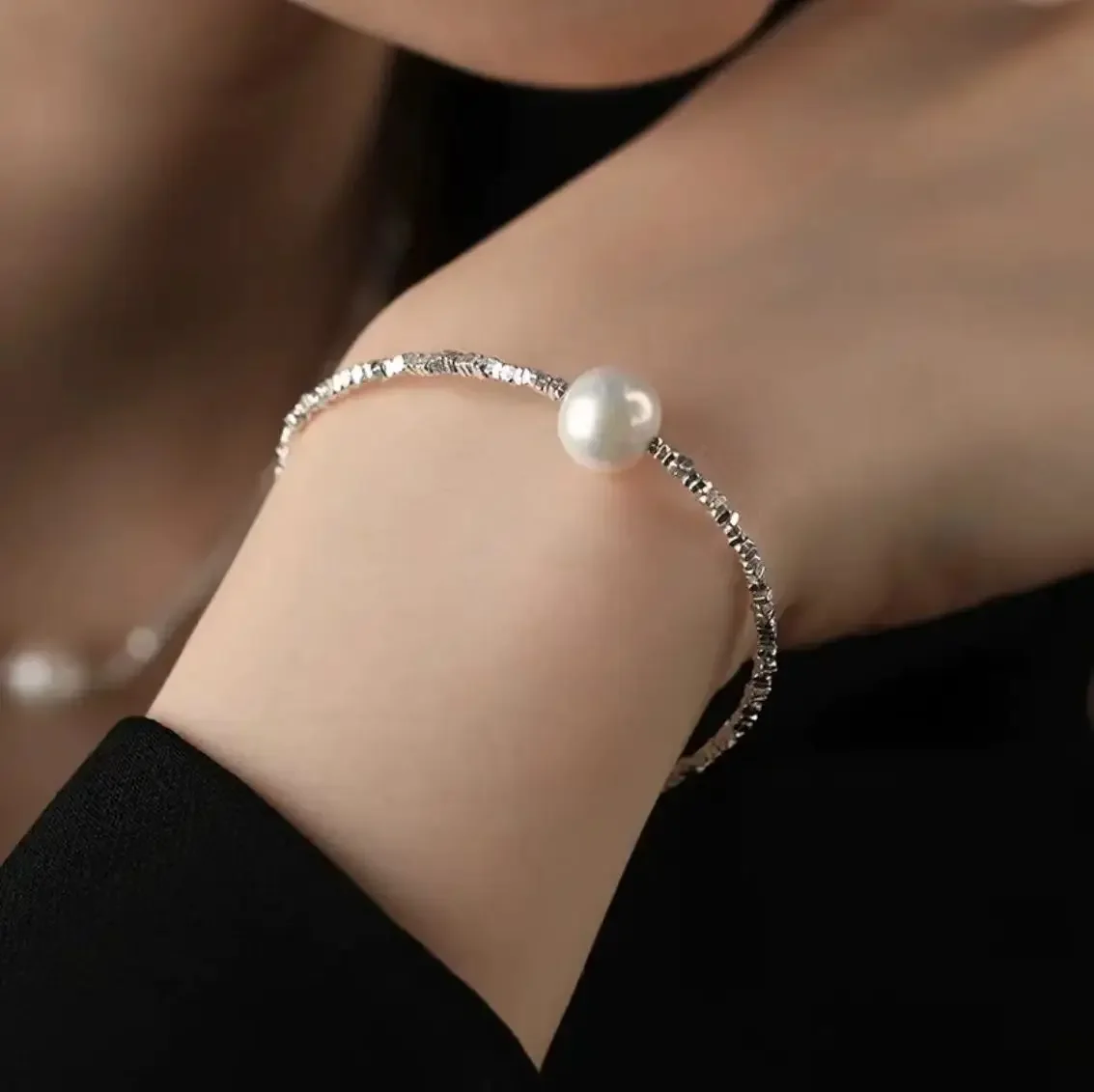 Rotterdam Kling-Bracelets de perles en argent regardé 925 pour femme, breloque réglable irrégulière originale coréenne, bijoux de fête de luxe