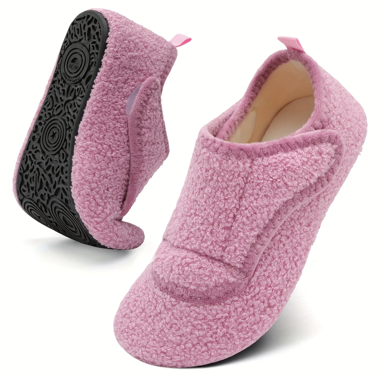 

Cozy Plush House Slippers for Women - Warm, Soft & Arch Support. Adjustable Elastic Closure. Purple, Pink, Red. Shop Now!