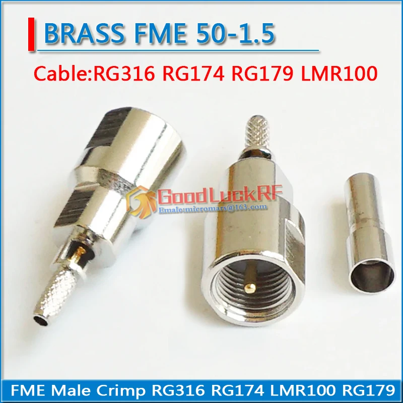 FME Male Crimp for RG316 RG174 LMR100 RG179 Coaxial Copper 50ohm FME-J-C-1.5 RF Connector Adapter