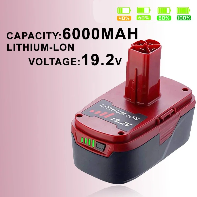 

6.0Ah 19.2V Li-Ion Battery Replacement for Craftsman Power Tool Battery for Craftsman 315.115410, 10126, 11541, 11543, 11570