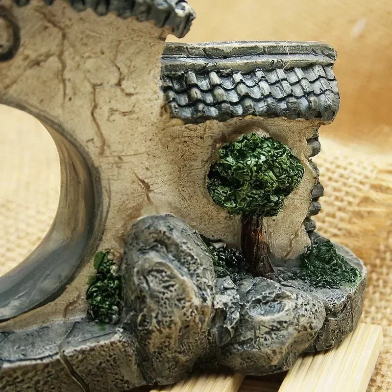 15cm Chinese Style Yard Fish Door Tank Ornament Aquarium Decoration Stones Shrimp Rock Cave Decoration Fish Hiding Toys