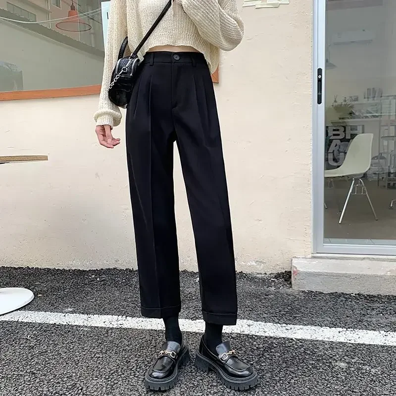 Basic Straight Pants Women Spring Office Lady XS-5XL Vintage BF All-match Harajuku Korean High Waist Loose Minimalist OOTD Newly