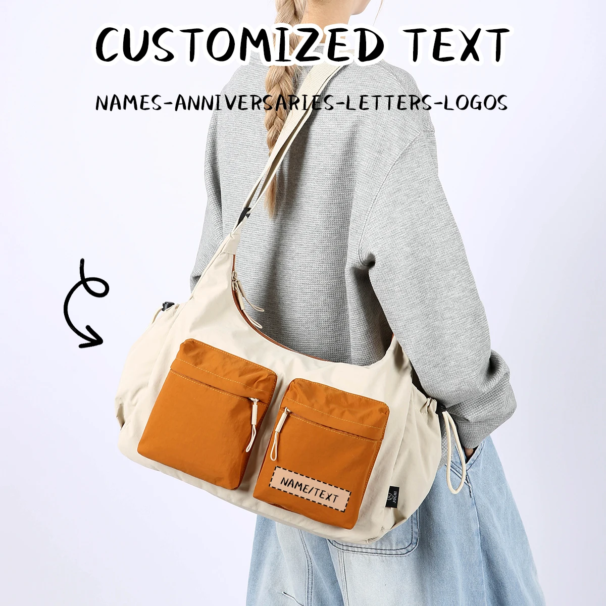 

Сумка-кроссбоди из холщовой ткани с широким плечевым ремнем и индивидуальным логотипом,сумка, вмещает планшет, нагрудная сумка, повседневная дорожная сумка, городской рюкзак-пельмень, персонализированный дизайн DIY