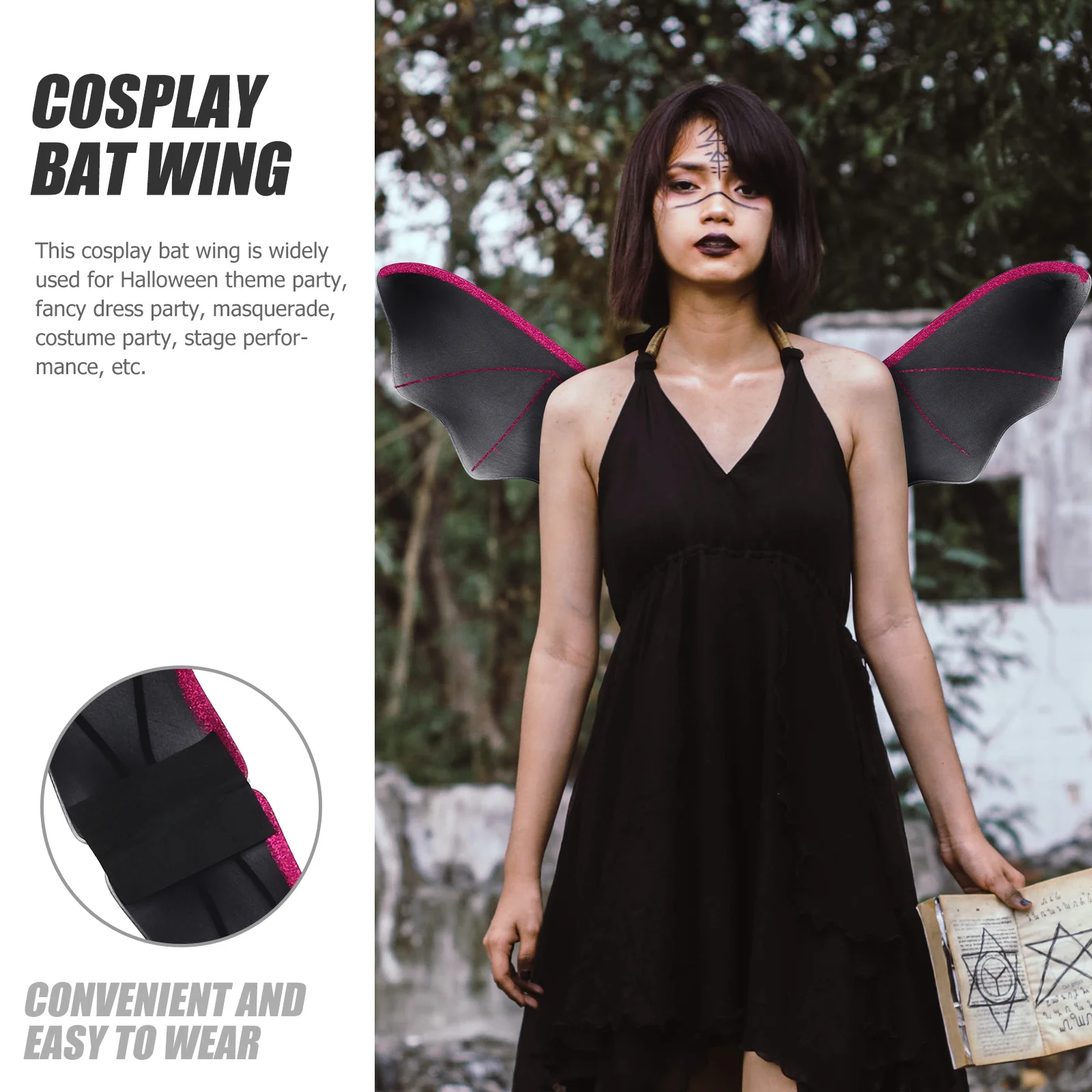 2Pcs Halloween Bat Wings Cosplay Costume Accessory Lightweight Durable Party Decorations Masquerade Photo Props