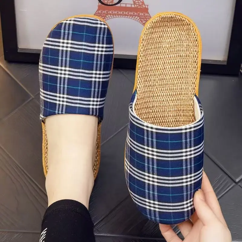 

Мужские домашние тапочки из клетчатой ткани, льняные, всесезонные, новые, легкие, нескользящие, с защитой от запаха, дышащие, бесшумные, для пар