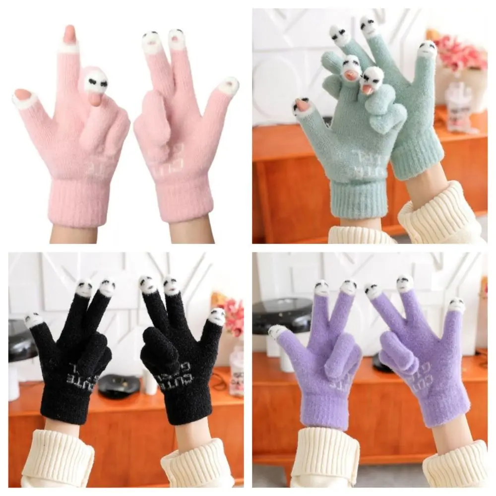 Washable Winter Knitted Gloves Thickened Women's Warm Gloves Soft Feel Coldproof Leaky Finger Gloves for Touch Screen