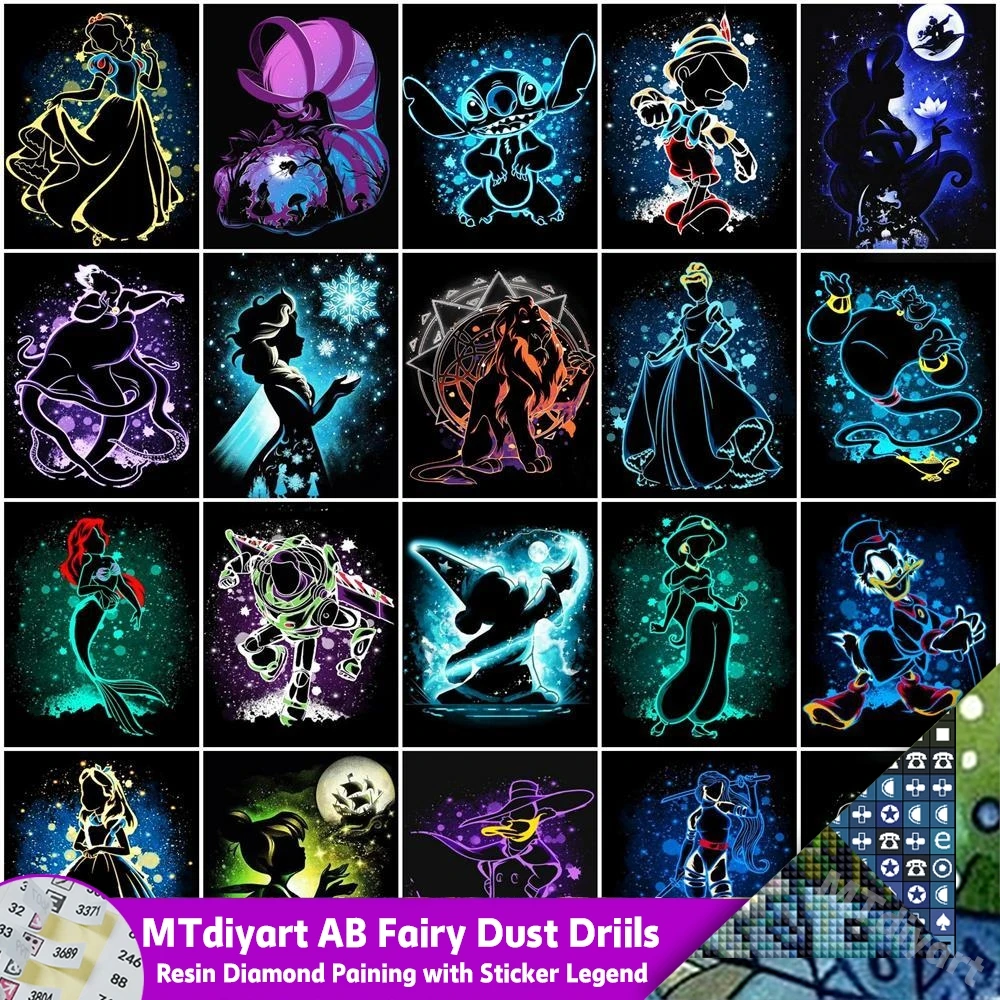 Ariel Frozen Cartoon Character Resin Diamond Painting Fairy Dust AB Sticker Legend Lilo & Stitch Full Disney Princess Decor Art