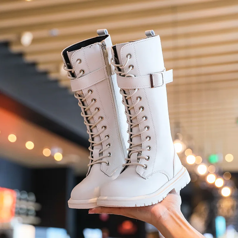 Girls Boots 2026 Autumn New Fashion Leather Knee-length Long Boots Princess High Top Kids Shoes Casual Children Cotton Boots