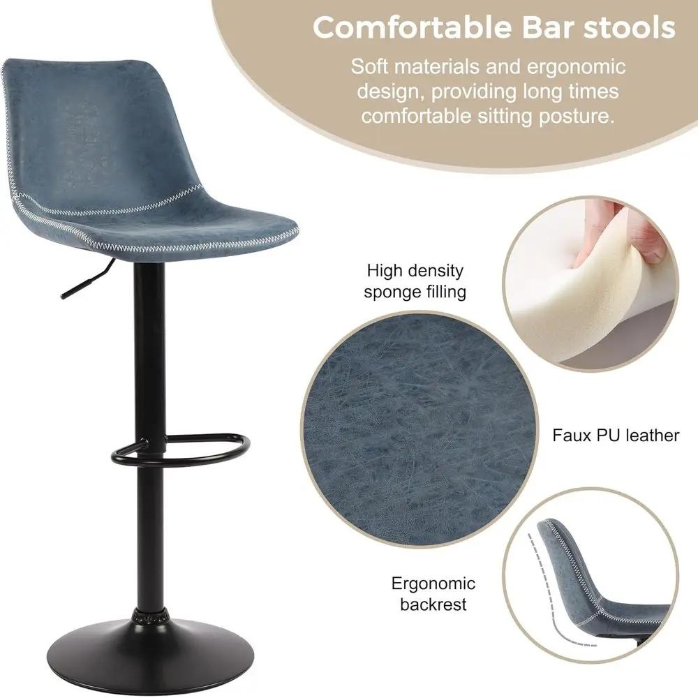 Blue 360-Degree Swivel Modern Counter Height Bar Stools, Set of 2