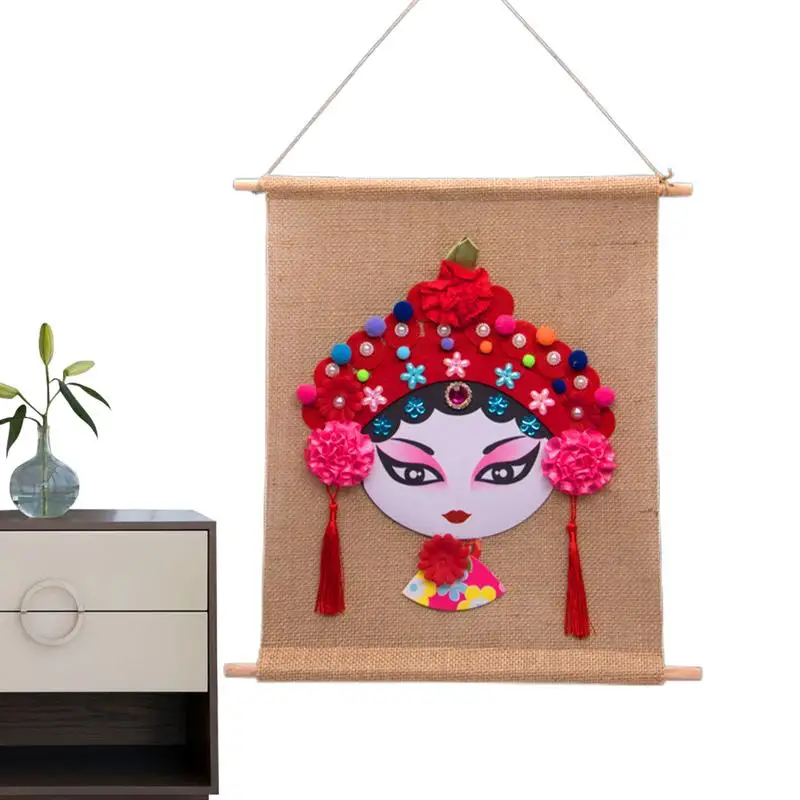 Flower Girl Face Craft Set Peking Operas Design Linen Peking Operas Face Hand-Made Hang Pastiche Material Kit For Kids Boys