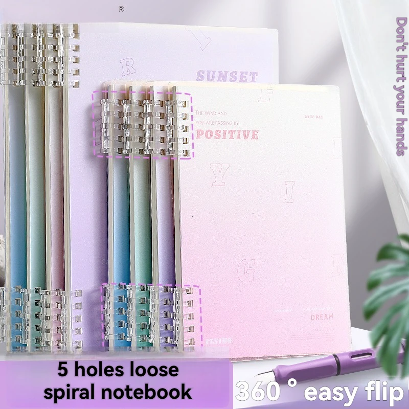 A5/B5 Fünf-Loch-Clip-Notizbuch für lose Blätter, B5, nicht reizend, abnehmbar, einfarbig, minimalistisches A5-Notizbuch, Hartschalen-Spulen-Notizbuch – Detail 1