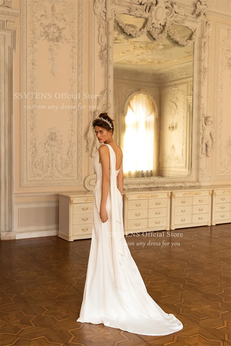 SSYTENS Satin Elegant Wedding Dresses Strapless One Shoulder Bridal Gowns Sexy Backless Robes Slit Vestidos De Novia Customized