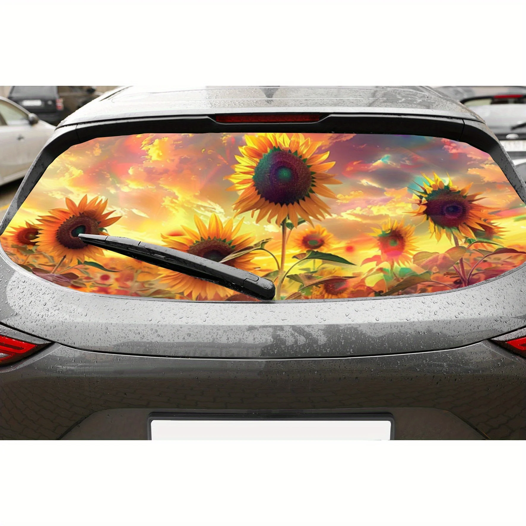 

Colorful Sunflower Field PVC Perforated Car Vinyl Wraps, Privacy Enhancing Design for Rear Window, Car Rear Windshield Sticker f