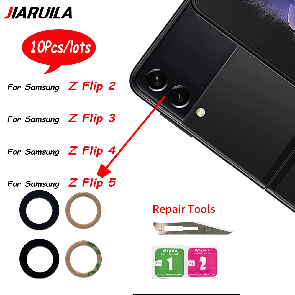 

10pcs Back Rear Camera Glass Lens For Samsung Z Flip 2 3 4 5 With Glue Sticker Adhesive