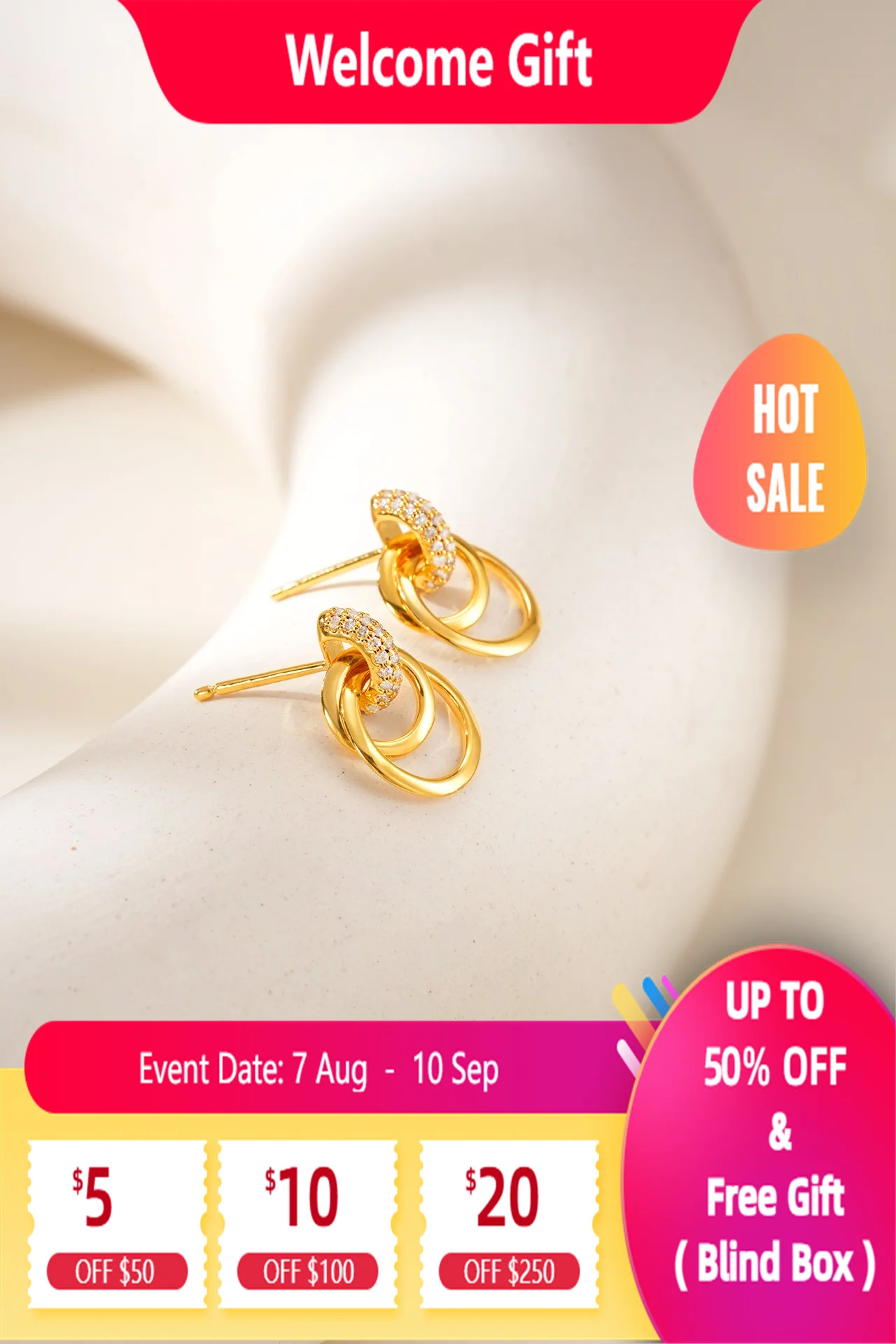 

Earrings for Women Men Silver 24K Gold Vermeil Stud Earrings Double Ring Brithstone Cubic Zirconia Helix Piercing Jewelry