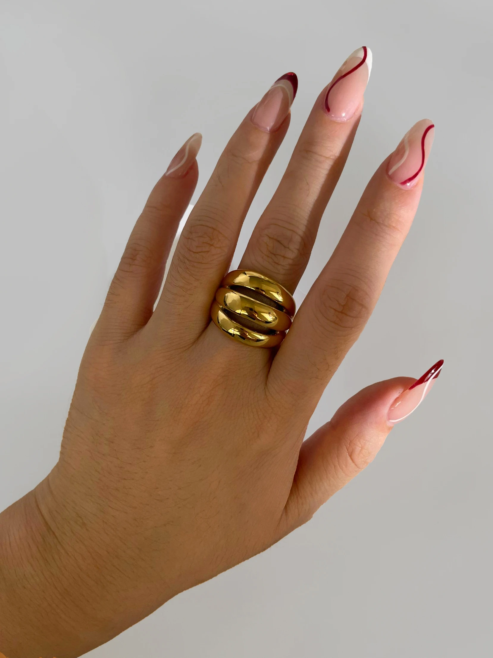 Peri\'sbox Stainless Steel 18K Gold Silver Plated 3 Splicing Color Chunky Dome Ring Multi-Layer Hollow Rings for Women Men Unisex