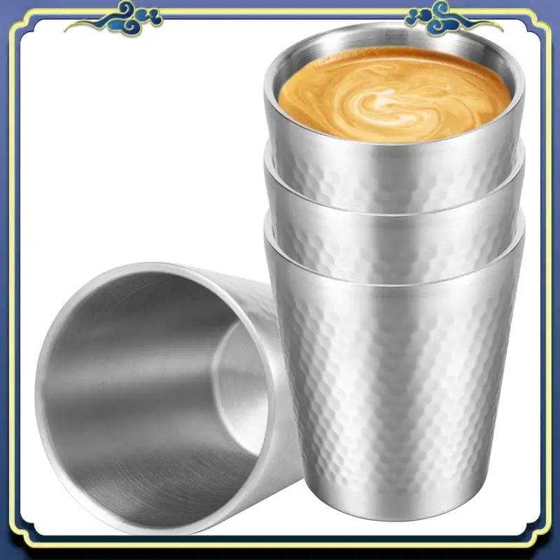 

A56P-4Pcs 304 Stainless Steel Cup 300Ml Double Wall Metal Cup Vacuum Insulated Water Tumbler Metal Coffee Mug Beverage Cup