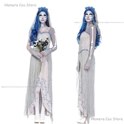 Corpse Masquerade Bride Emily Cosplay Costume Wig Zombie Ghost Dress up Halloween Party Women Scary Gothic Poor Wedding Dress