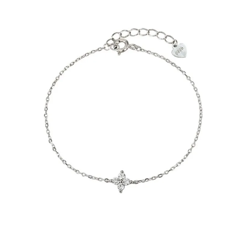 ANENJERY Delicate Zircon Four Leaf Grass Bracelets For Women Chain Bracelet Wedding Desgin Party Jewelry Gifts
