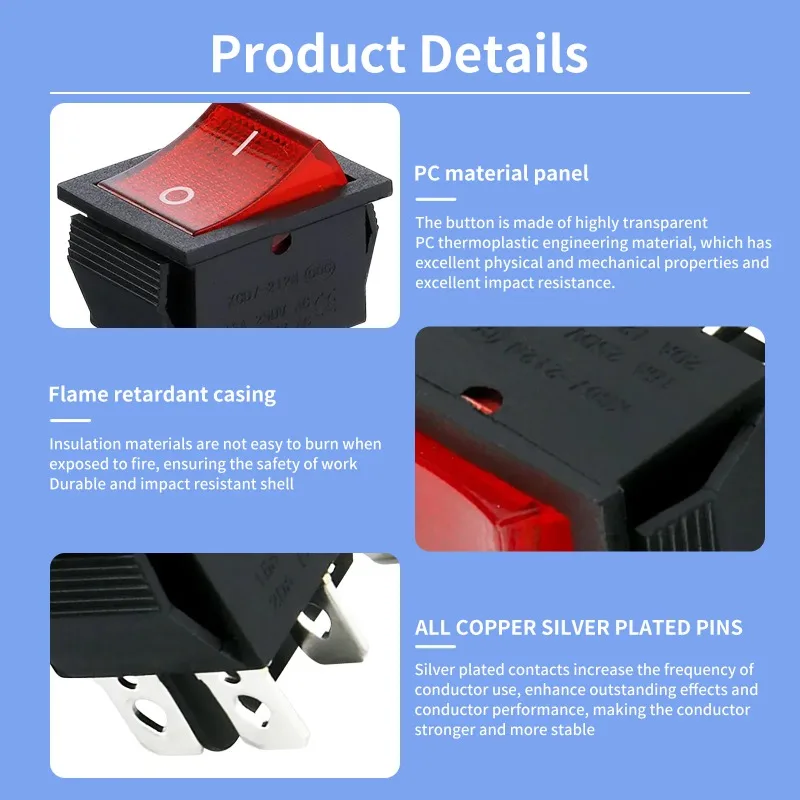 10Pcs Rocker Switch Switch for Automotive Car,KCD1/6A, KCD3/16A,KCD4/16A,Lighting Up LED 12v/220v(optional)
