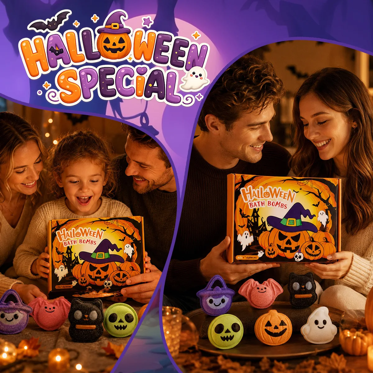 New Halloween Bath Salt Ball Set Holiday Gift Ghost Ghost Pumpkin Head Toy Bath Ball Set Box Bath Ball