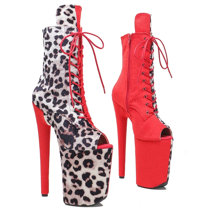 Leecabe  23CM/9inches Leopard and Suede Upper mixes color  Fashion Trend  High Heels stripper heel Pole Dance boot