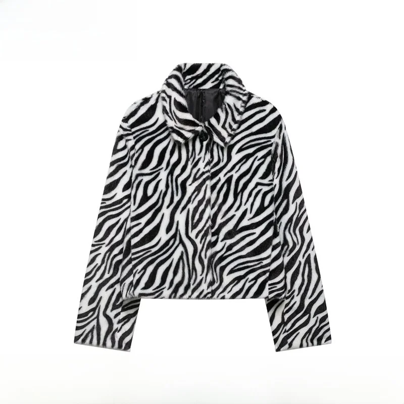 Early Autumn New Arrival Women's Fashion Simple Casual Zebra Print Jacket Outerwear ZR Style Polyester Fiber Short Coat