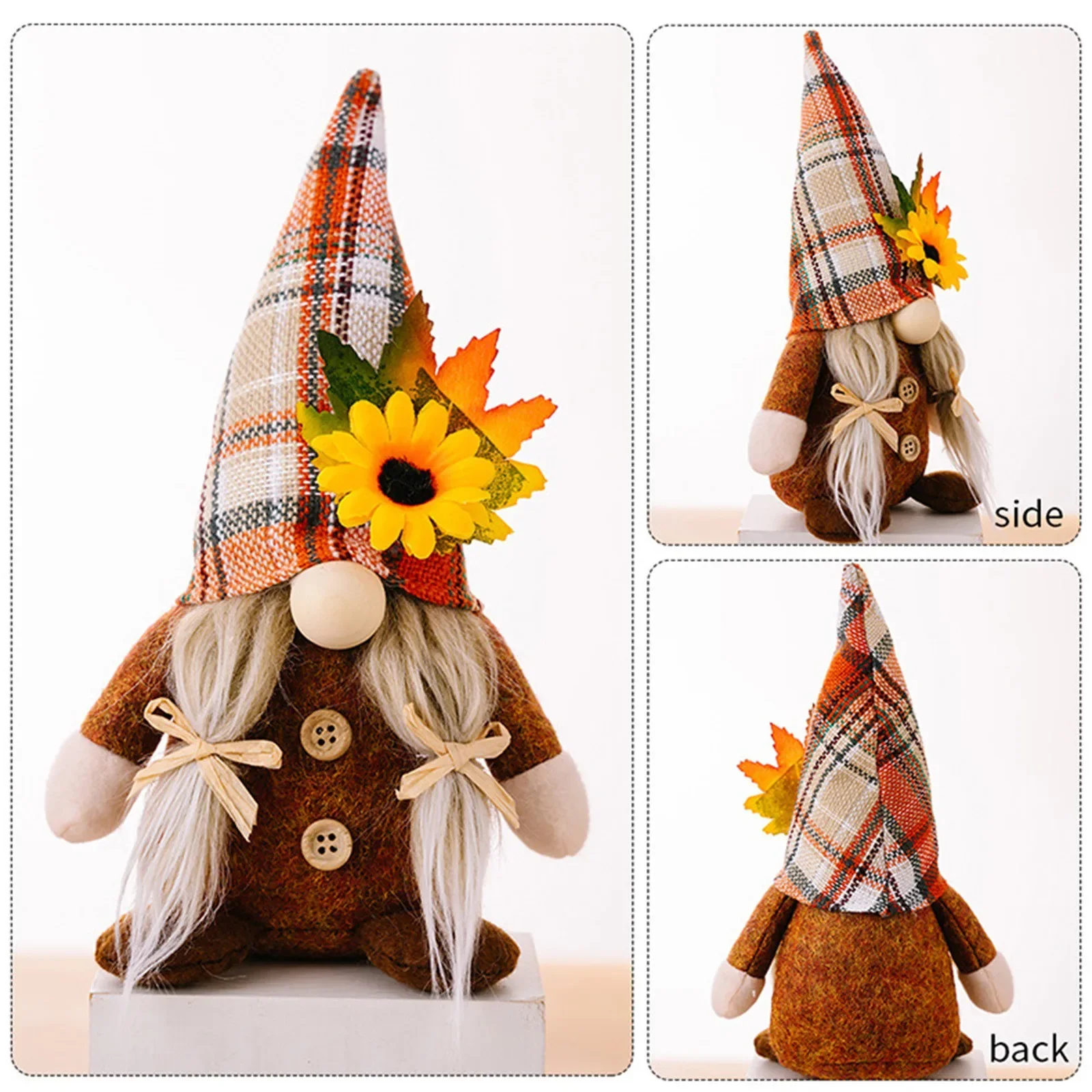 Seasonal Harvest Theme Home Decorations, Faceless Fall Gnome Sunflower Maple Dwarf Elf Plushies for Halloween and Thanksgiving