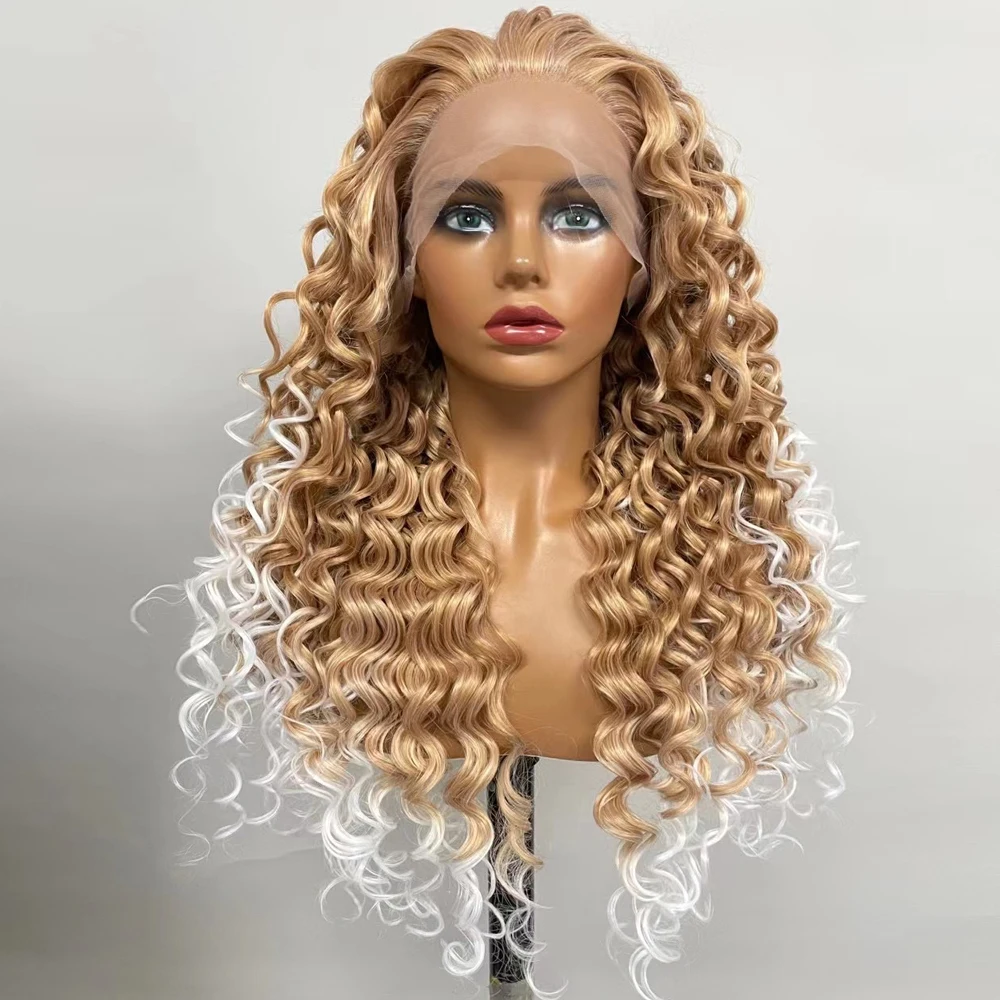 

Synthetic Blonde Wigs For Women Lace Front Breakdown Free Long Curly Hair Party/Cosplay Anime High Temperature Fiber