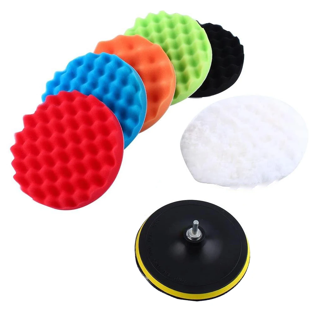 3/7/5inch CarPolishing Disc 8Pcs/Set Self-Adhesive Buffing Waxing Sponge Wool Wheel Polishing Pad For Car Polisher Drill Adapter