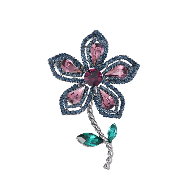 フレンチレトロエレガントスタイルドレス、コート、アクセサリー、コサージュ、カーディガン、固定服、高級クリスタルフラワーブローチ9526