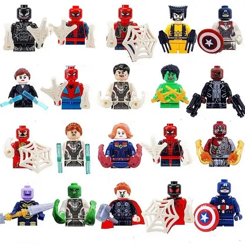 20 piece set of Marvel superhero Spider Man, Thanos anime characters, mini assembled building blocks, children's toys