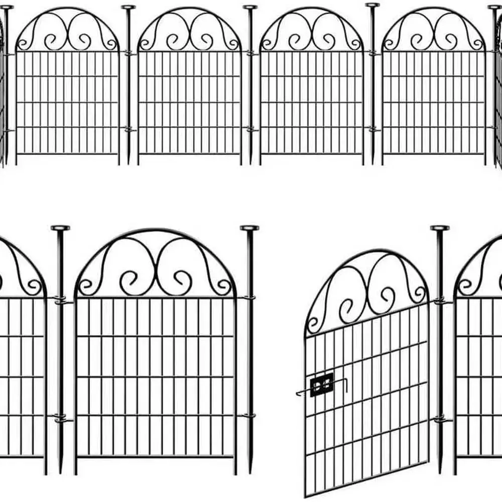 Tall Garden Animal Barrier Fence With Gate,40 in(H)×27 in(L) 12 Panels Dog Digging Fence Barrier, Black Metal Temporary Fences,