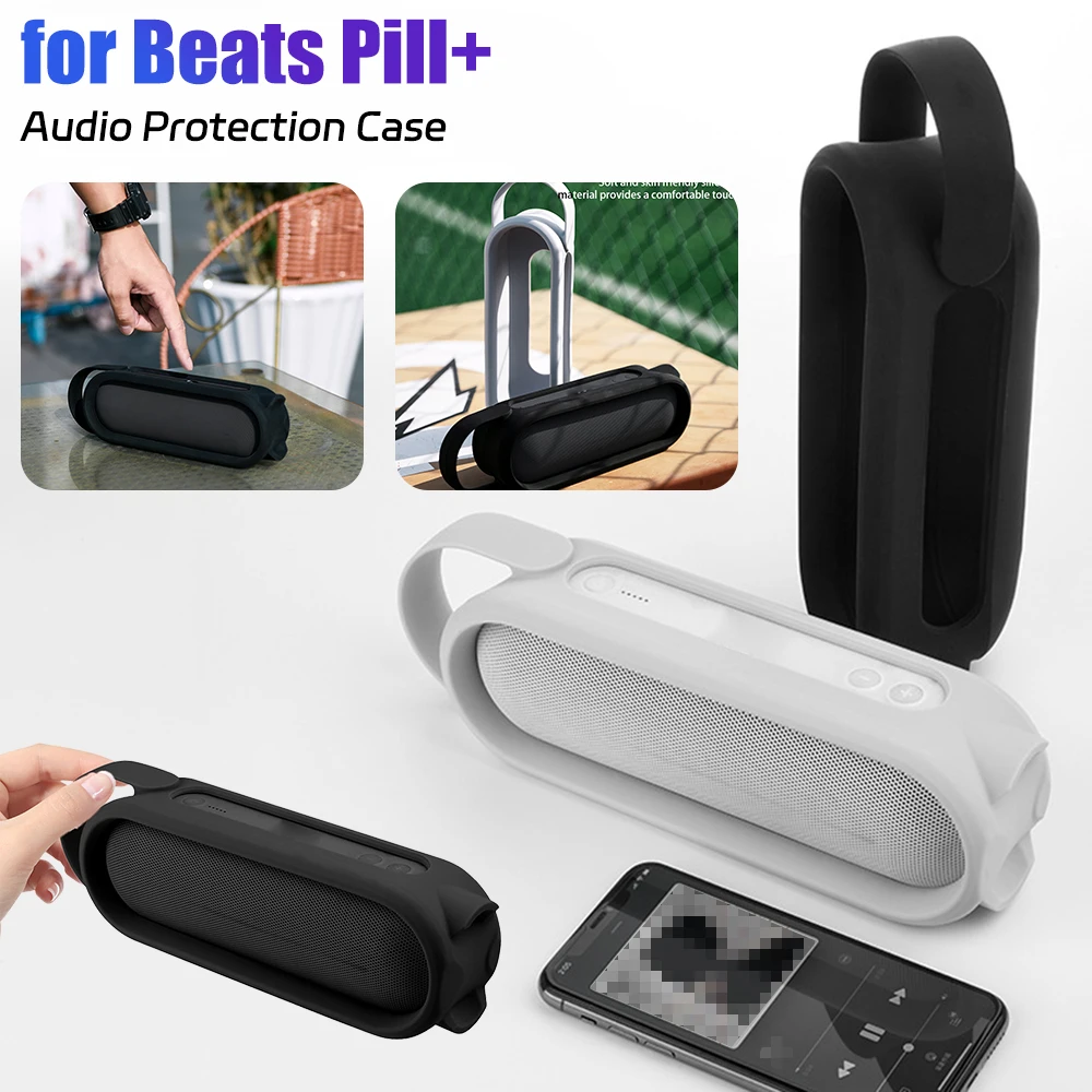 Silicone Case with Handle Travel Carrying Case Shockproof Stand Up Cover Anti-Scratch Flexible Carrying Case for Beats Pill Plus