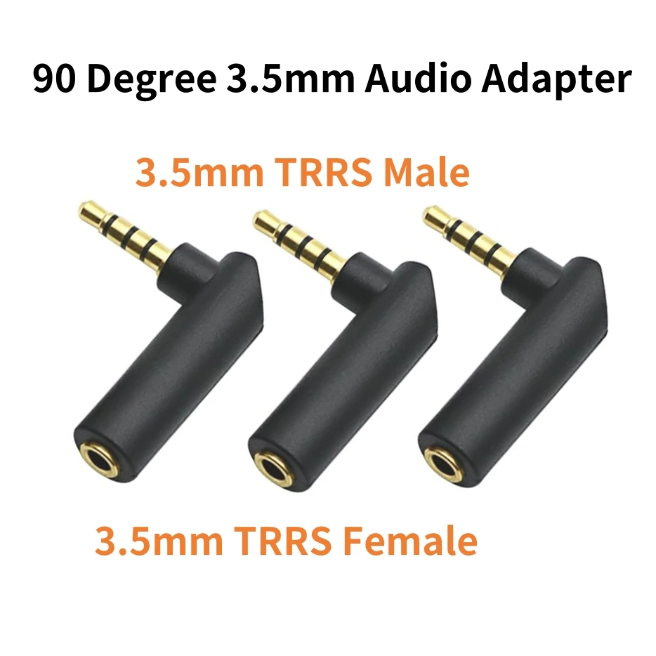 

90 Degree Right Angle 3.5mm Male to Female Audio Adapter 3/5PCS Gold-Plated TRRS Stereo Jack Plug for Headsets Tablets Speakers