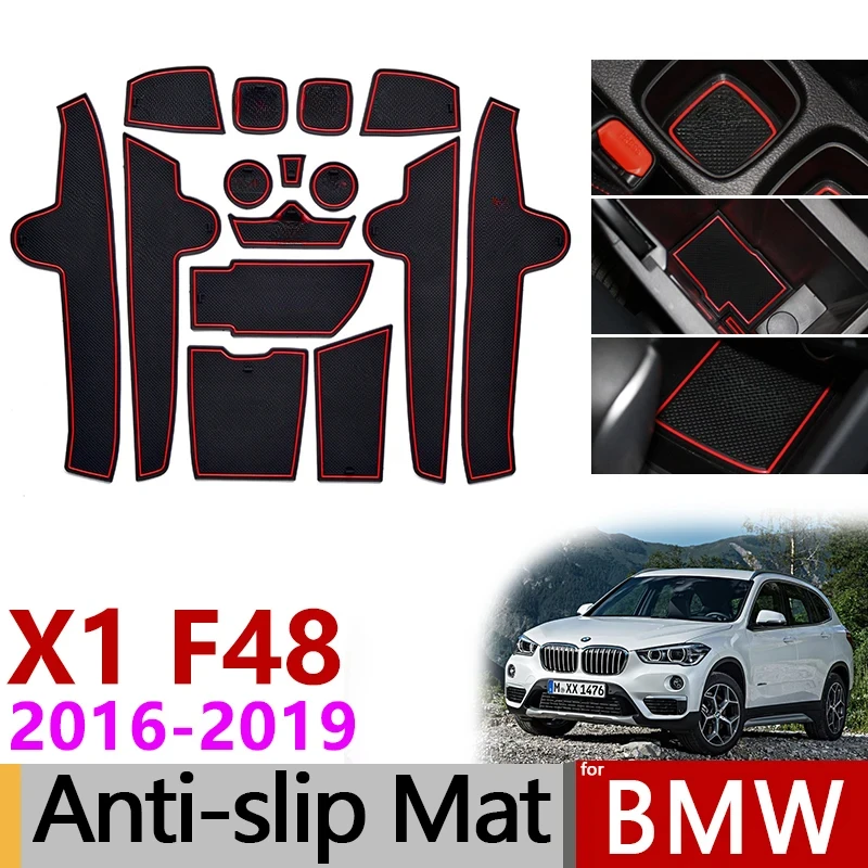 Anti-Slip Gate Slot Mat Rubber Coaster for BMW X1 F48 2016 2017 2018 2019 Accessories Car Stickers Styling 15Pcs Red White Balck