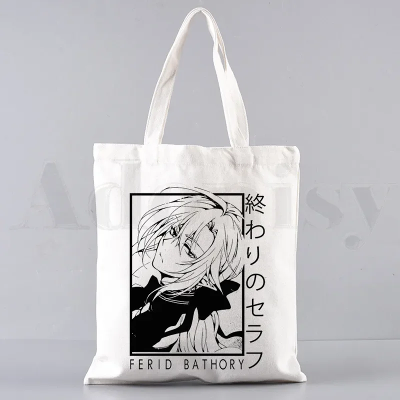 Anime Seraph of The End  Hiiragi Shinoa Graphic Handbags Shoulder Bags Casual Shopping Girls Handbag Women Elegant Canvas Bag