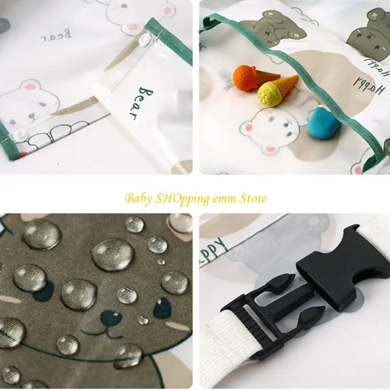 

23GD Baby Feeding Bib with Storage Pocket, Cartoon Print Smock Sleeveless/Long Sleeves Nursing Apron Attaches to Highchairs