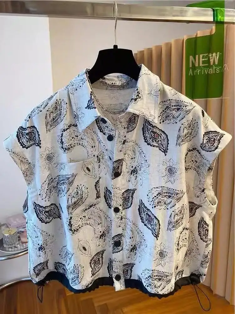 Korean Sle Premium Feel Summer New Cotton Linen Svel Printed irt Women's Collar irt Commute Sle Loose Fit  ...